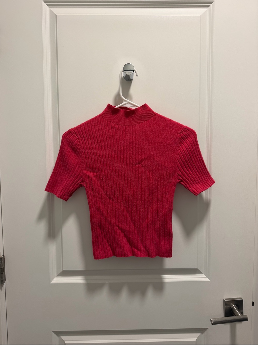 a new day Ribbed Mock Neck Short Sleeve Top in Hot Pink